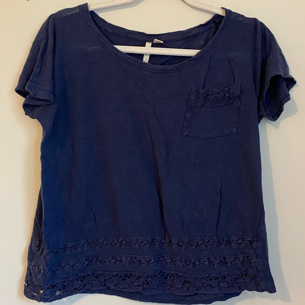 LC Lauren Conrad Blue Embroidered 100% Linen and Cotton Boxy Shirt